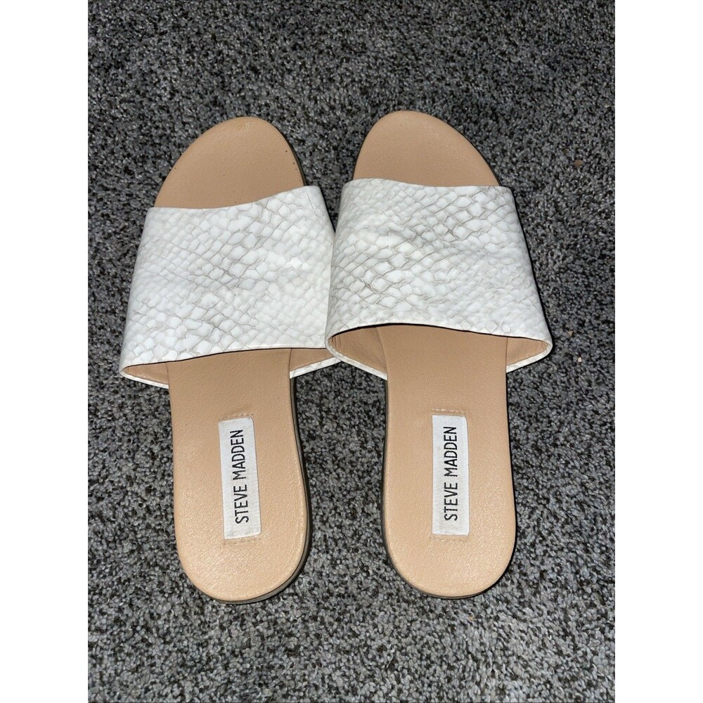 Steve Madden Karolyn Slides 7M Cream Snake Croc Embossed Aesthetic Neutral - Picture 2 of 7